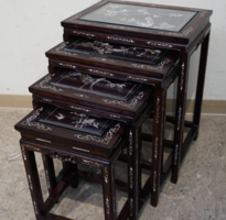 Nest Of Four Chinese Mother Of Pearl Inlaid Hardwood Tables